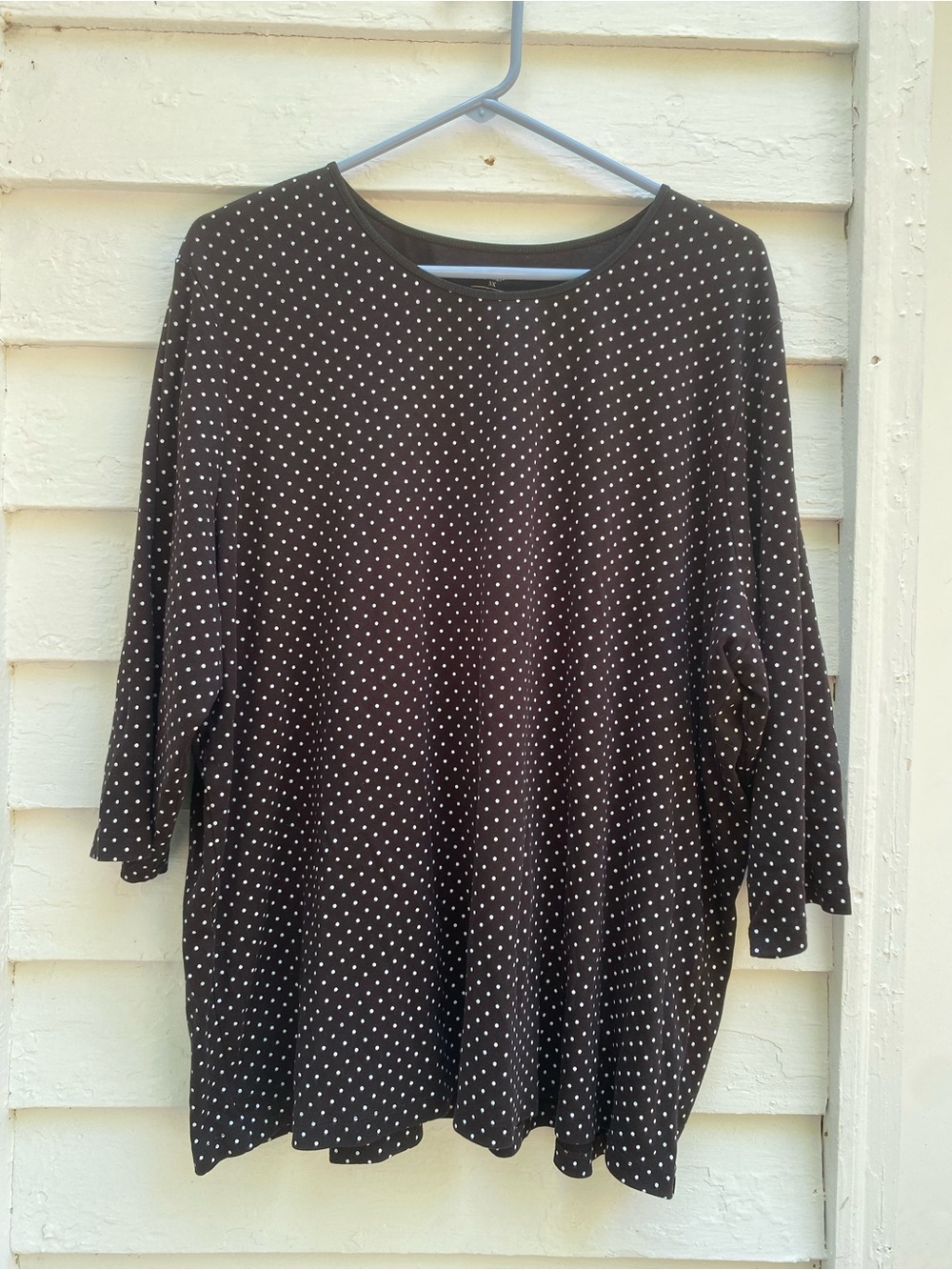Black 3/4 Sleeve Top with White Polka Dots 3X Comfy Everyday Cotton T-shirt